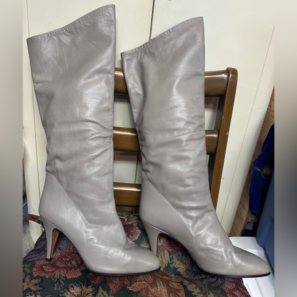 Vintage Chantal Slouch Knee Boots Gray Smooth Leather Women’s Size EU/39.5 US/8